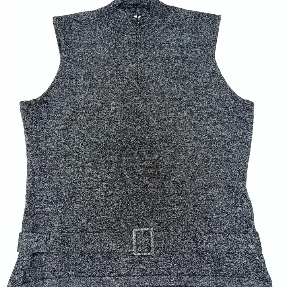 Vintage Oscar de la Renta Metallic Gray Belted Tank Top